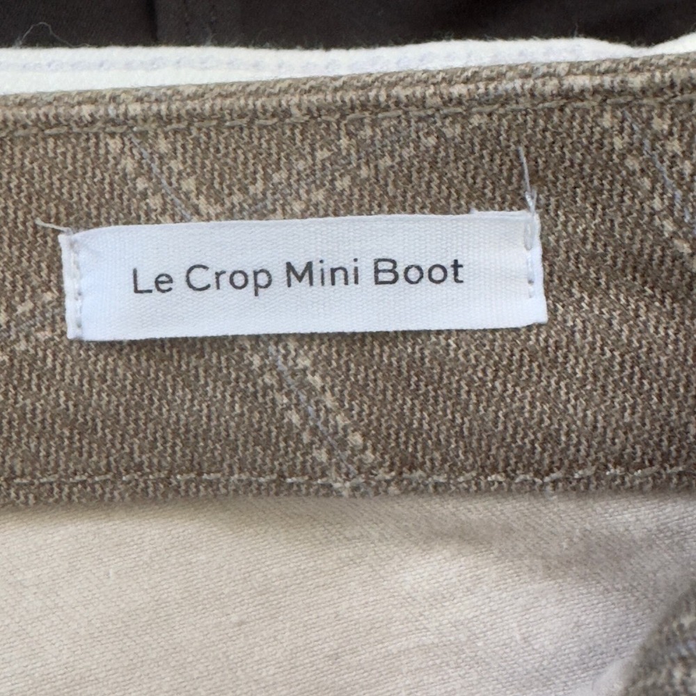 FRAME Le Crop Mini Boot Plaid Windowpane Cropped Pants Tan White Mid Rise 29 - Picture 14 of 16